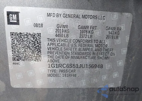 2018 Chevrolet Volt Lt from USA, damaged, VIN 1G1RC6S51JU156948